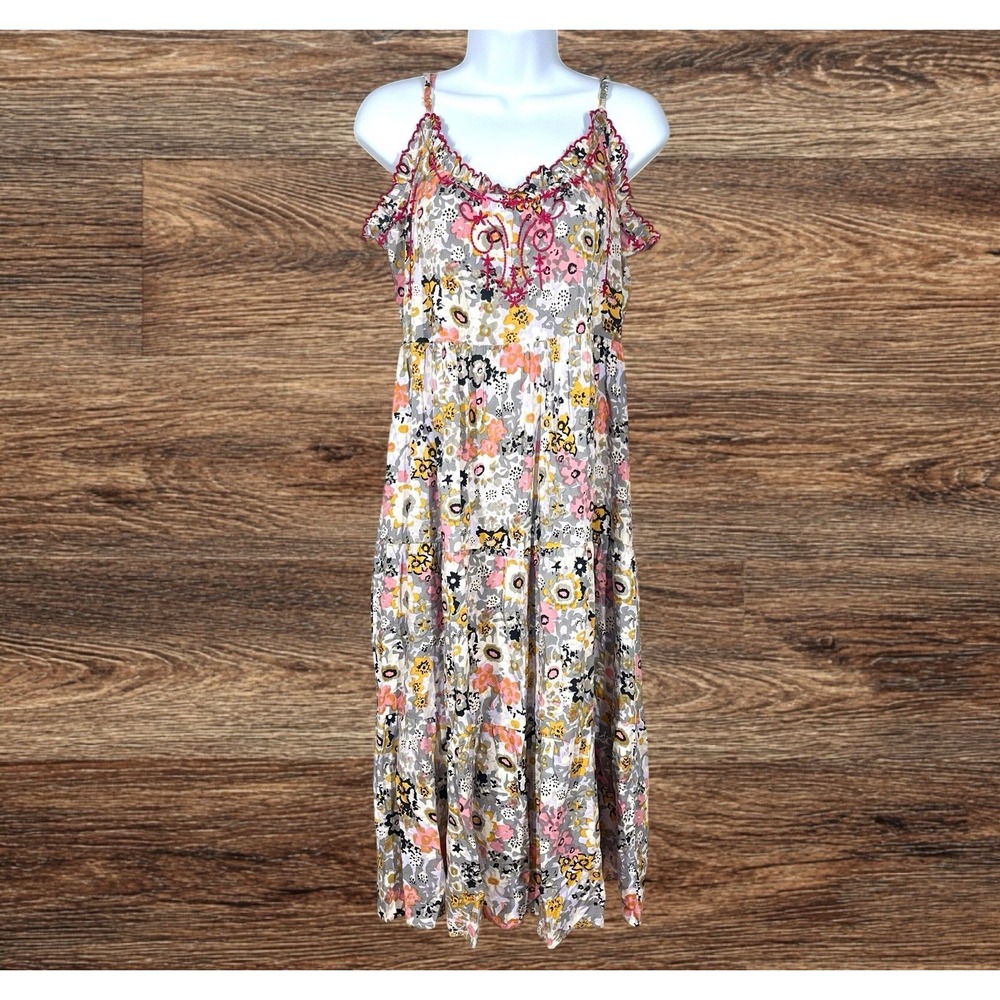 Natural Life Harley Dress Size S Floral Embroidered Midi Boho Cottagecore Whimsy